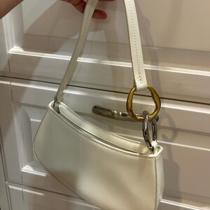 Staud Ollie Shoulder Bag White Handbag with Gold Accents